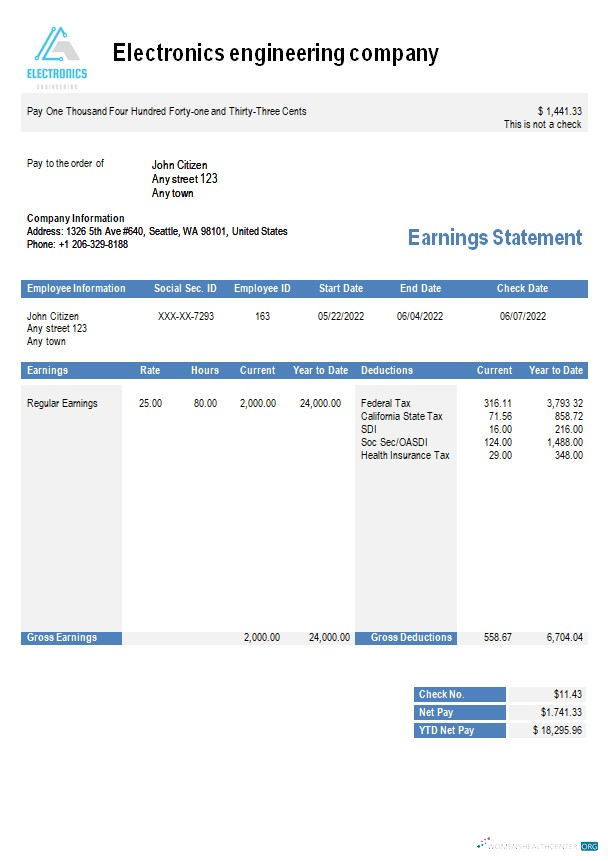 Download Electronics engineering company earning statement in Word and PDF formats Photoshop template